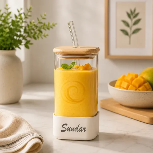 Borosilicate Square Glass Tumbler with Straw