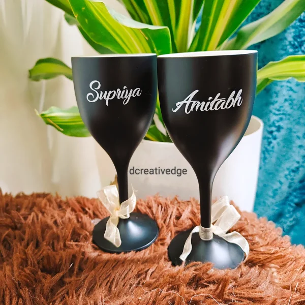 Unbreakable Wine Glass with Customisable Name - Set of 2 Black