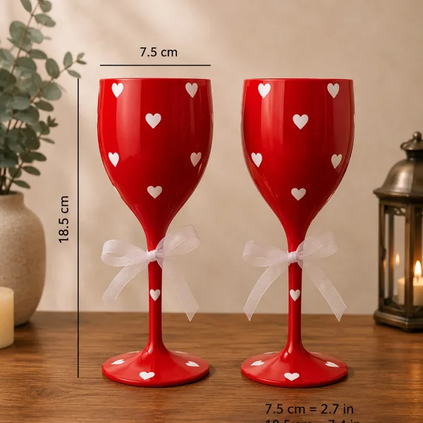 Unbreakable Wine Glass with Customisable Name - Set of 2 Red with hearts