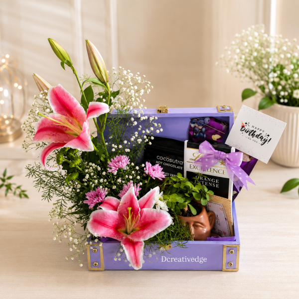 Purple Bloom Birthday Trunk Hamper