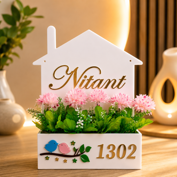 House-Shaped Floral Nameplate